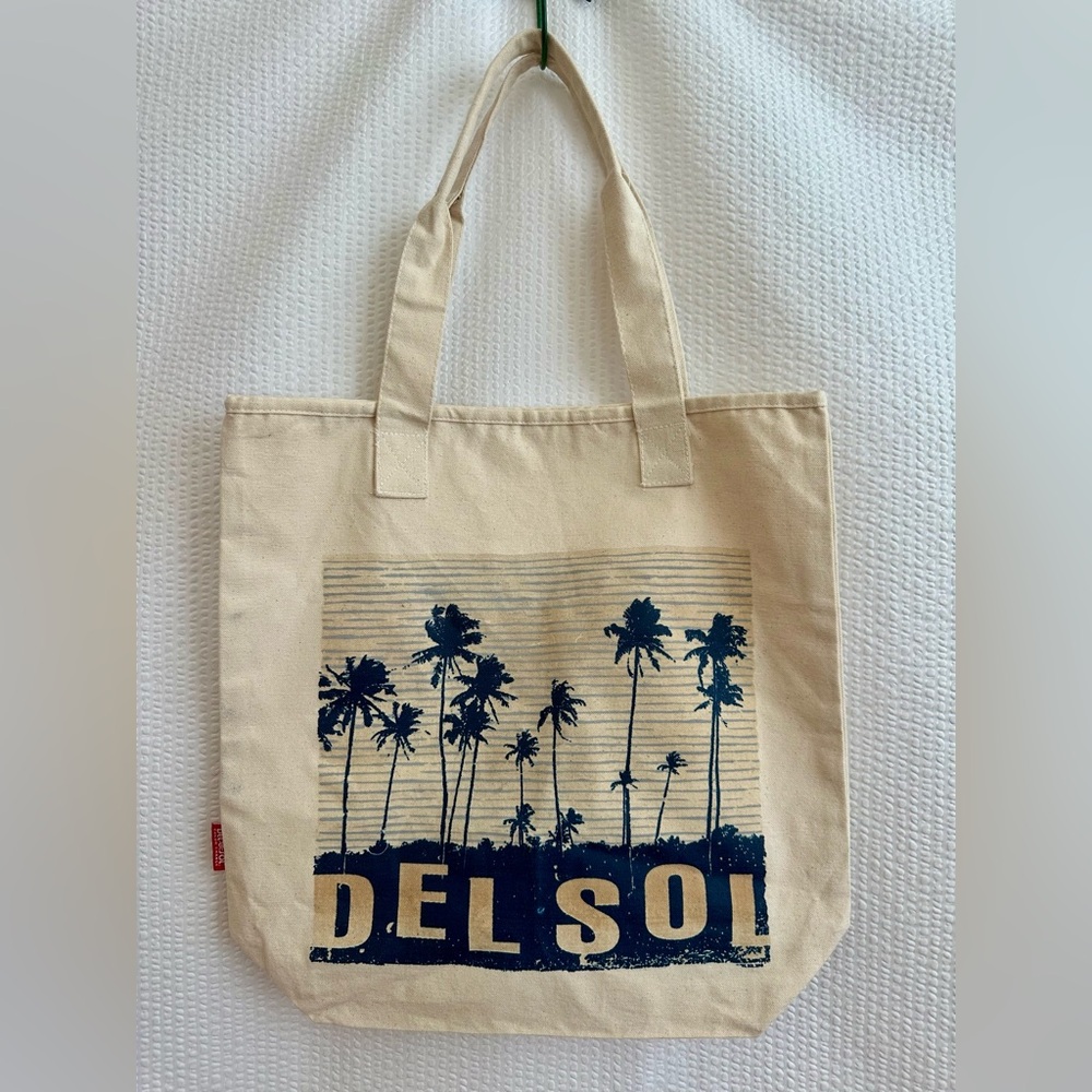 DEL SOL Color Changing Tropical Palm Tree Canvas Beach Tote Bag NWOT